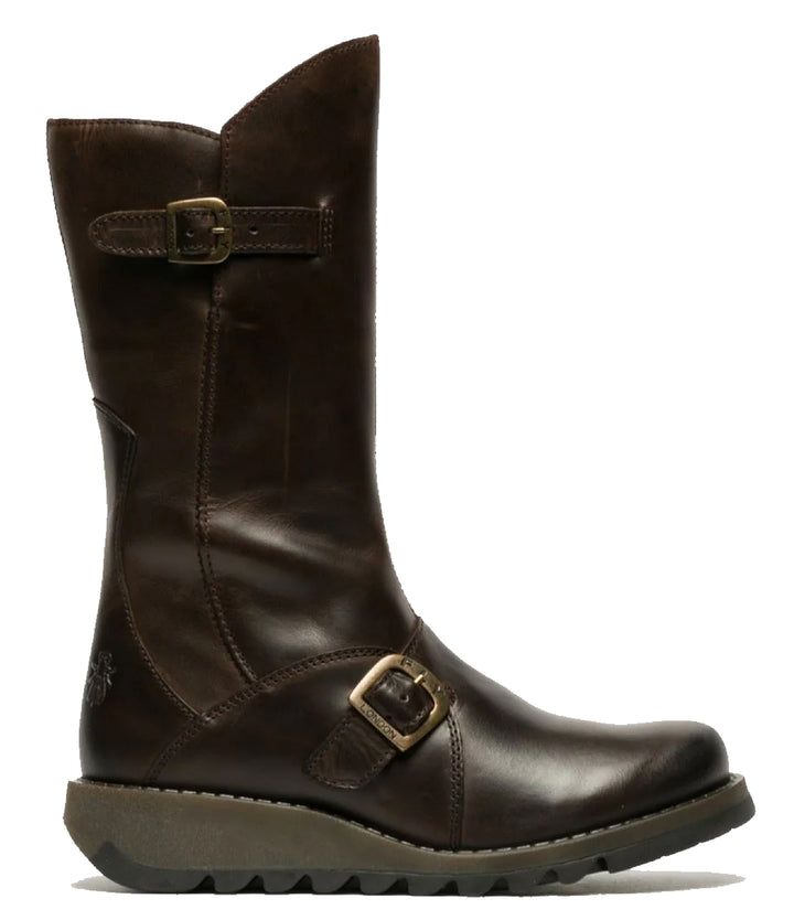 Halbhohe Lederstiefel mit Keilabsatz