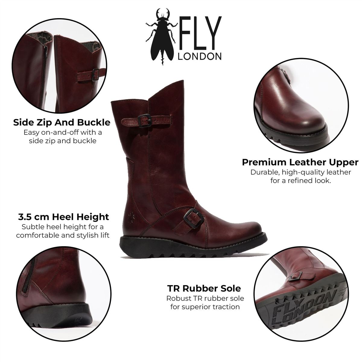 Lederstiefel mit Keilabsatz und Schnallen