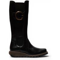 Kniehohe Lederstiefel mit Schnallenriemen