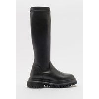 Stretch-Kniestiefel mit klobiger Sohle