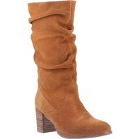 Geraffte Wildlederstiefel mit Blockabsatz