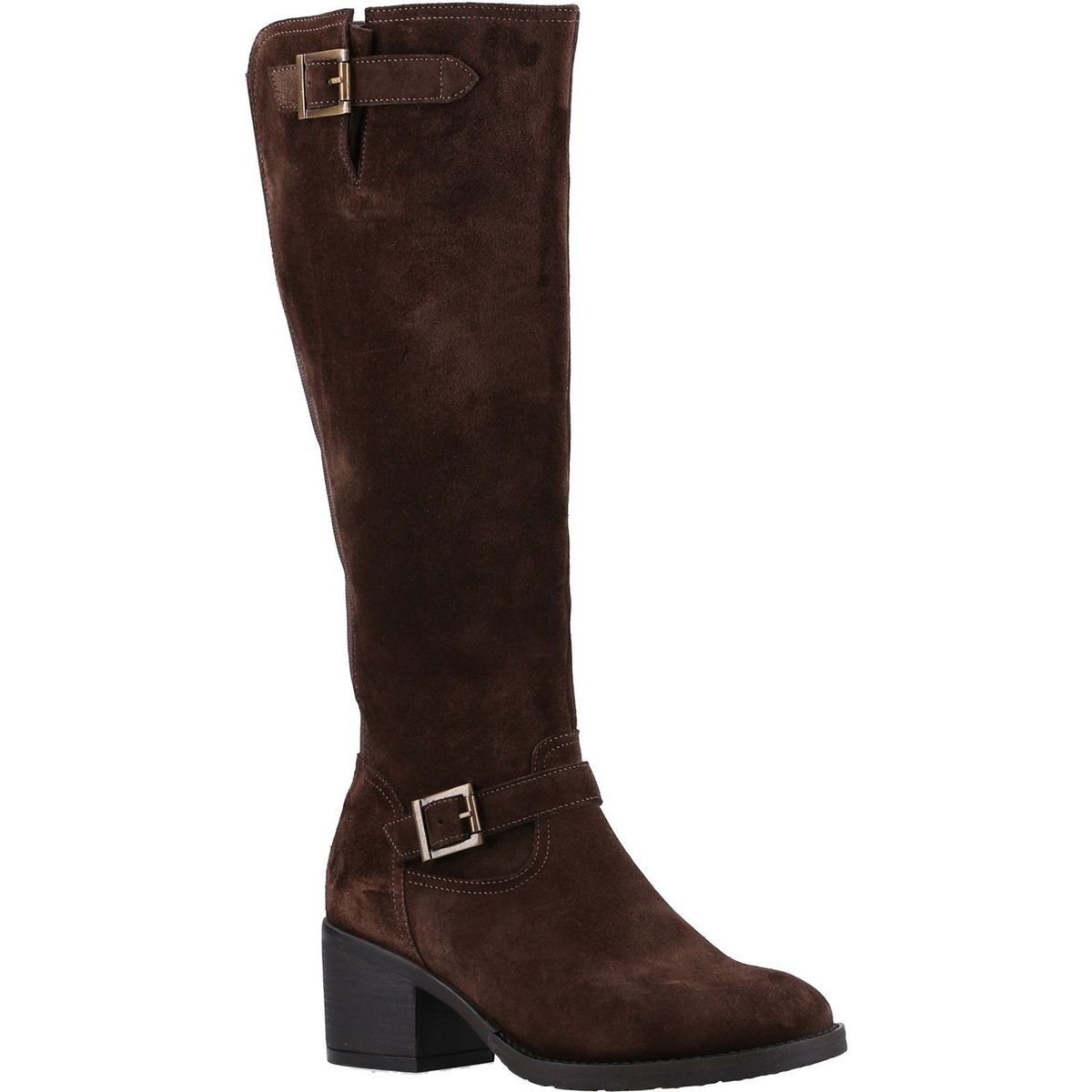 Kniehohe Wildlederstiefel mit Schnalle