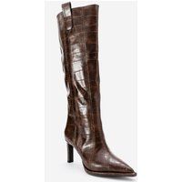 Kniehohe Stiefel mit Krokodil-Prägung