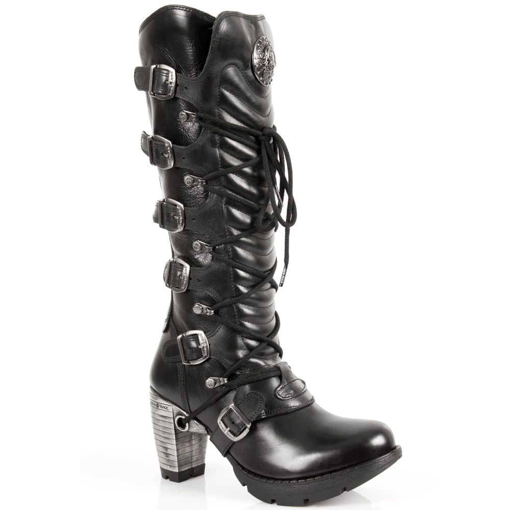 Kniehohe Plateaustiefel mit Schnallen