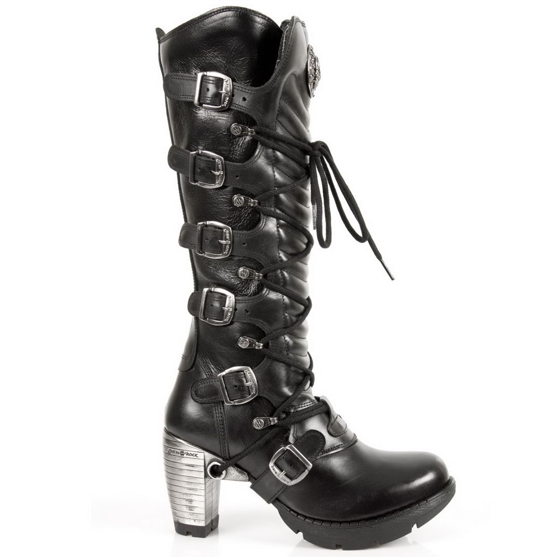 Kniehohe Plateaustiefel mit Schnallen