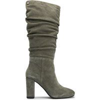 Geraffte Wildlederstiefel mit Blockabsatz
