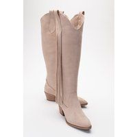 Kniehohe Wildleder-Stiefel mit Fransen
