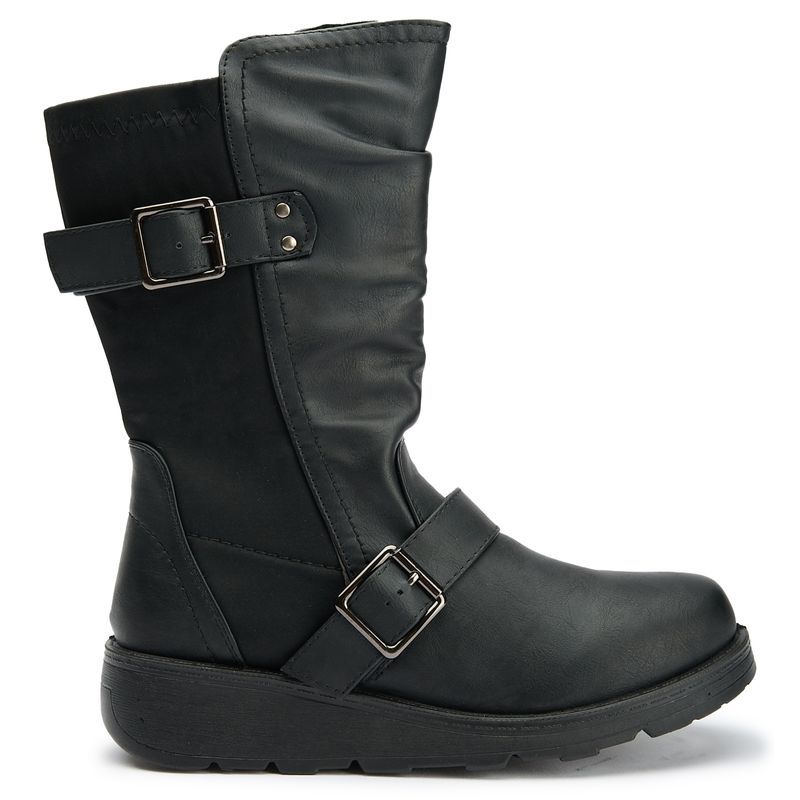 Bikerstiefel mit Doppelschnalle und Wadenlänge
