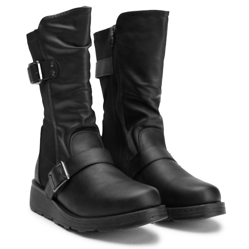 Bikerstiefel mit Doppelschnalle und Wadenlänge