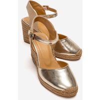Metallic-Leder Espadrilles mit Keilabsatz