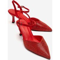 Kristallbesetzte Satin-Slingback-Pumps
