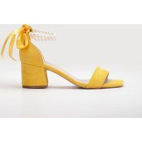 Blockabsatz-Sandalen mit Perlen-Riemchen