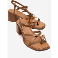 Riemchen-Sandalen mit Blockabsatz aus Leder