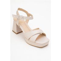 Plateau-Blockabsatz-Sandalen mit Kreuzriemen