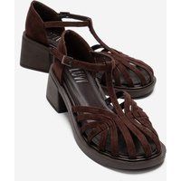 T-Strap Wildleder-Sandalen mit Blockabsatz