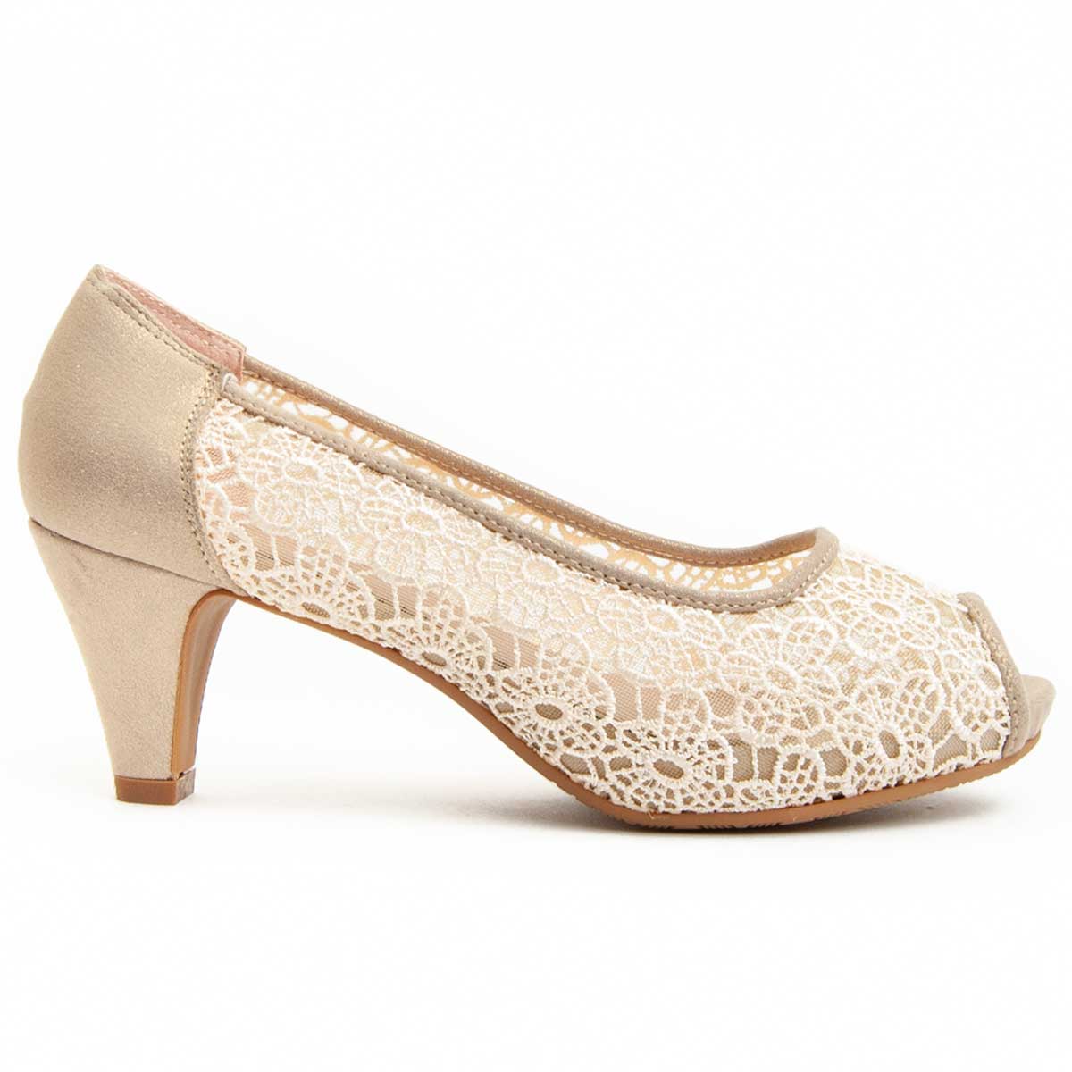 Peep-Toe-Pumps aus Spitze mit Metallic-Absatz