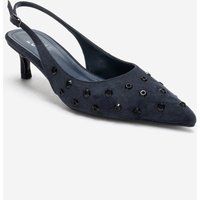 Verzierte Velours-Slingbacks mit Kitten-Heel