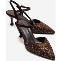Verzierte Slingback-Pumps mit Pfennigabsatz