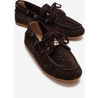 Wildleder-Slipper mit Laser-Cut-Muster