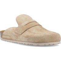 Geschlossene Wildleder-Mules mit Penny-Riemen