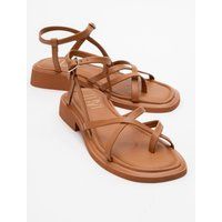 Leder-Riemchensandalen mit Zehenschlaufe