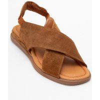 Überkreuzte Veloursleder-Sandalen mit Fersenband