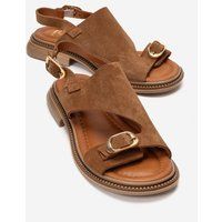 Minimalistische Wildleder-Schnallen-Sandalen