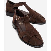 Geflochtene T-Strap Wildledersandalen