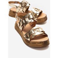 Geflochtene Plateau-Sandalen aus Metallic-Leder