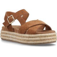 Wildleder-Plateausandalen mit Raffia