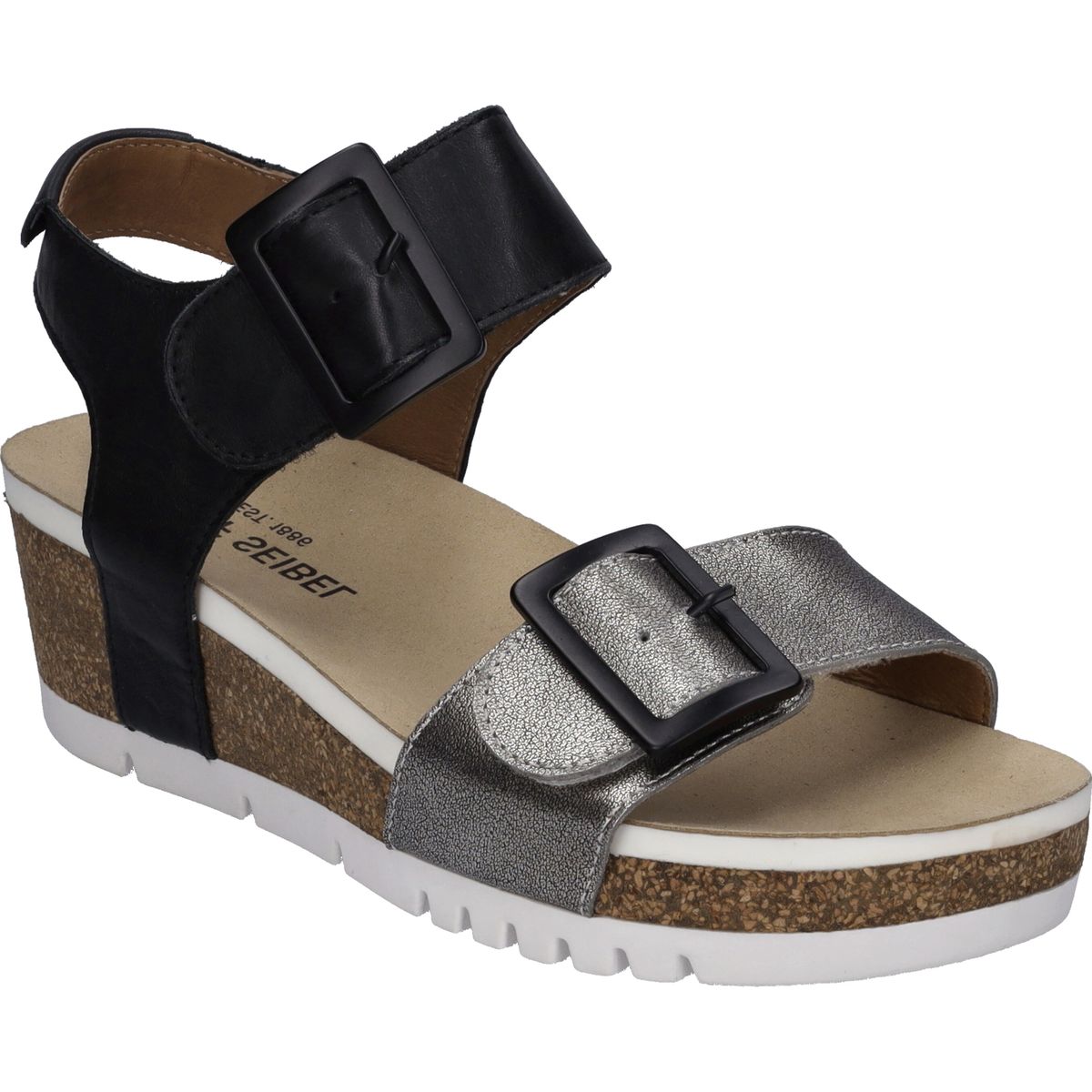 Plateau-Keilsandaletten mit Metallic-Riemen