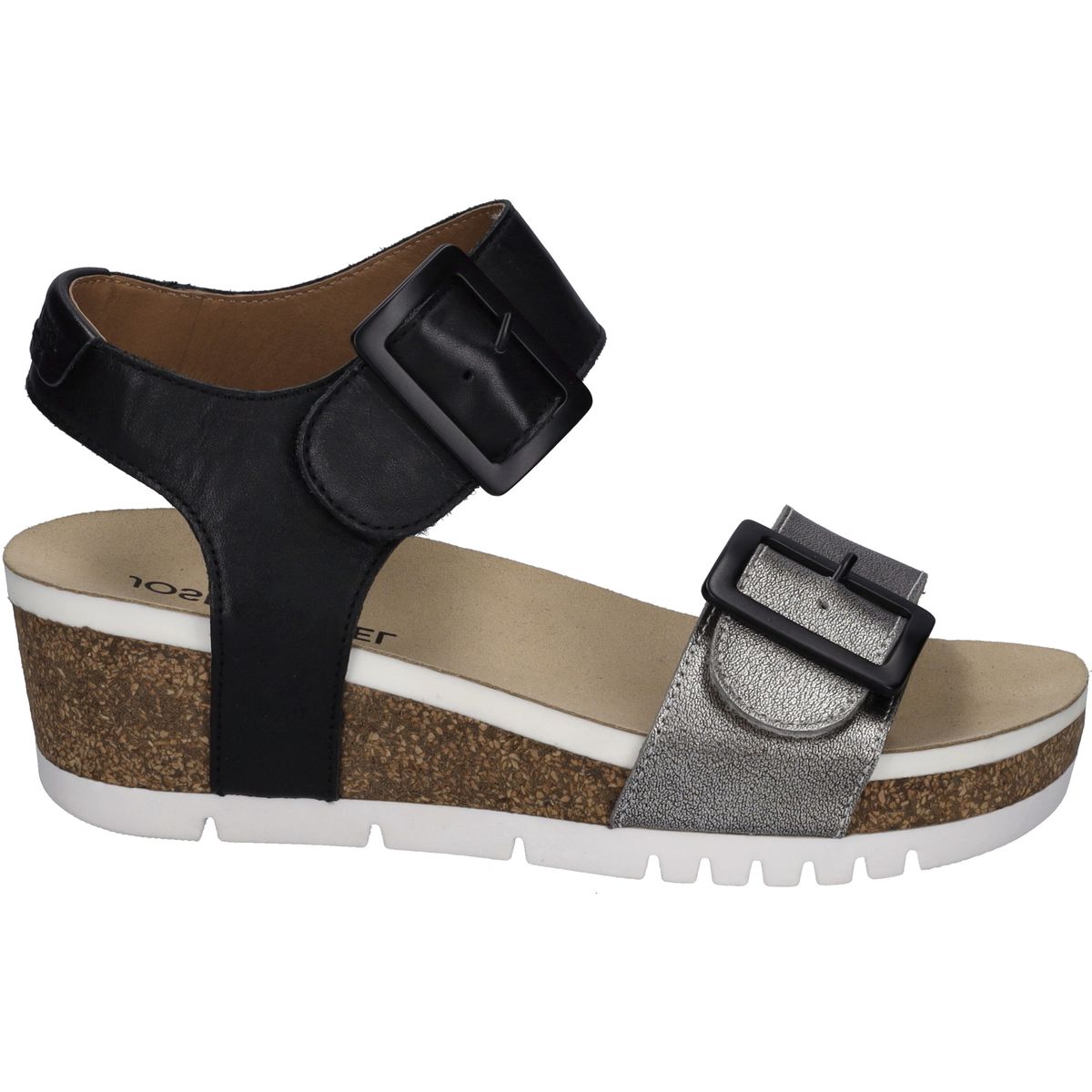 Plateau-Keilsandaletten mit Metallic-Riemen