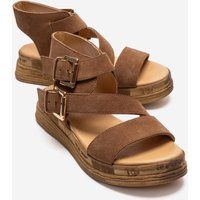 Leder-Plateausandalen mit Doppelschnalle