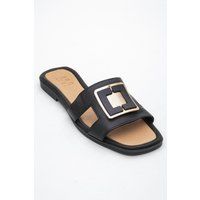 Leder-Pantoletten mit quadratischer Schnalle