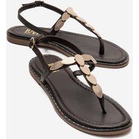 Verzierte T-Steg Sandalen mit Blättern
