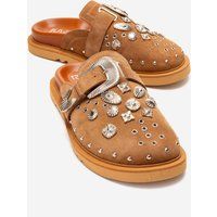 Besetzte Wildleder-Clogs mit Western-Schnalle