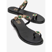 Verzierte Leder-Zehenstegsandalen