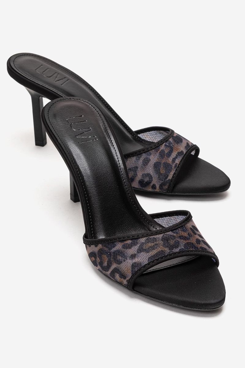 Stiletto-Mules mit Leoparden-Mesh