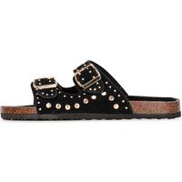 Besetzte Wildleder-Sandalen mit Doppelschnalle