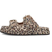 Besetzte Schnallensandalen mit Leopardenmuster