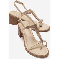 Leder-Sandalette mit T-Riemen und Blockabsatz