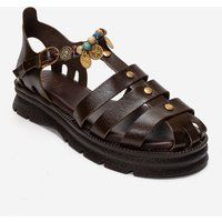 Handwerkliche Leder-Fischersandalen mit Perlen