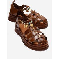 Handgefertigte verzierte Leder-Fisherman-Sandalen