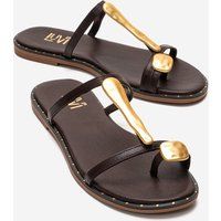 Leder-Zehensteg-Sandale mit Gold-Details