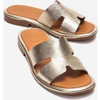 Leder-Slipper mit Metallic-Cut-Out