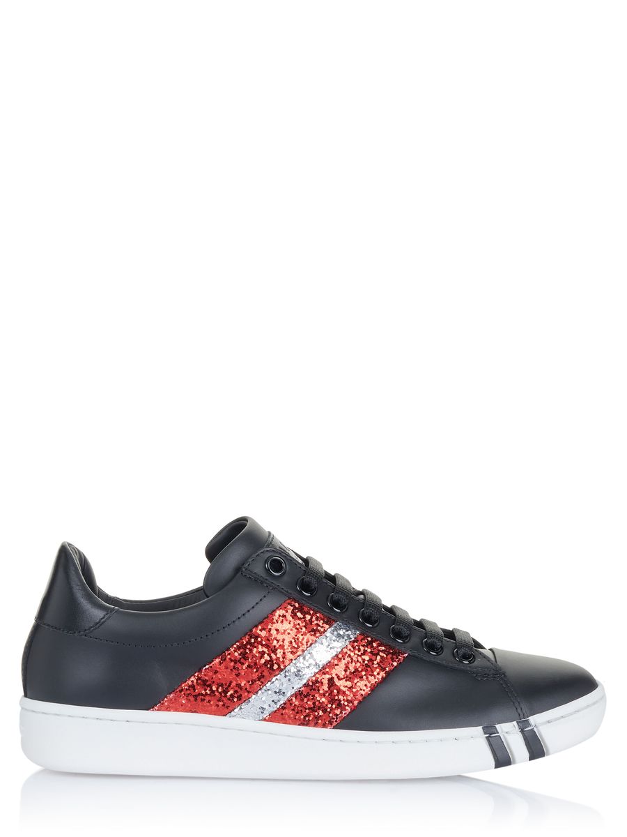 Leder-Sneaker mit Glitzer-Streifen