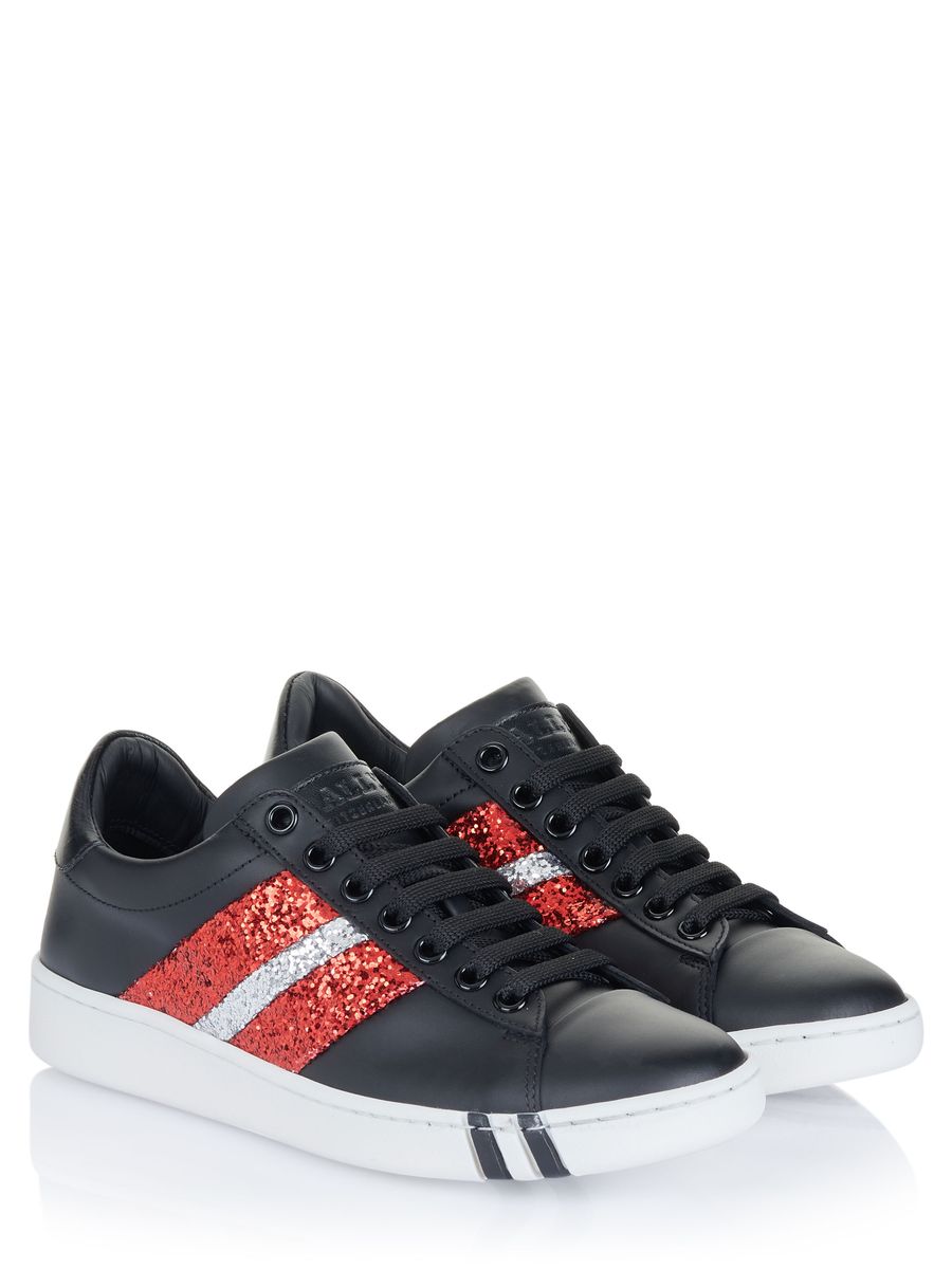 Leder-Sneaker mit Glitzer-Streifen