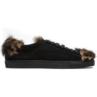 Wildleder-Sneaker mit Leoparden-Pelzbesatz