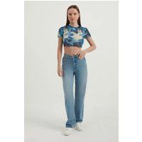 Crop-Top mit abstraktem Mesh-Print