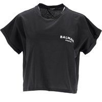 Kurzes Baumwollshirt mit Logoprint